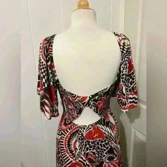 Anthropologie Maxi Tiered Dress Small Brown Orange Bohemian Cutout Boho $180 - Picture 6 of 9